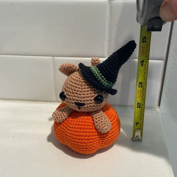 Handcrafted Pumpkin Cat Halloween Figure Holiday Decor Amigurui Crochet - Picture 9 of 9